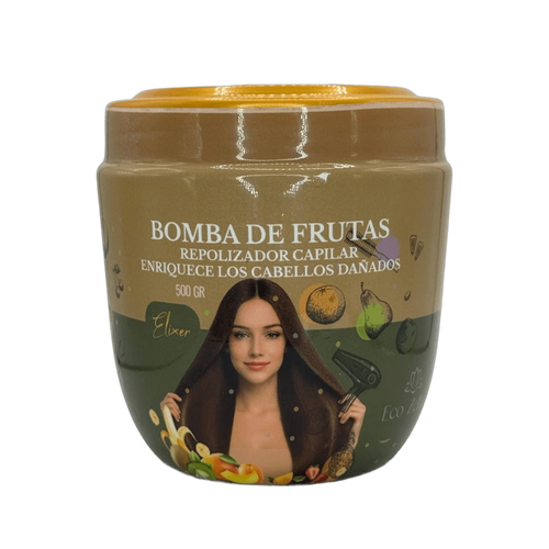 Repolarizador capilar Bomba de Frutas de Eco Zelba, envase de 500 g visto de frente