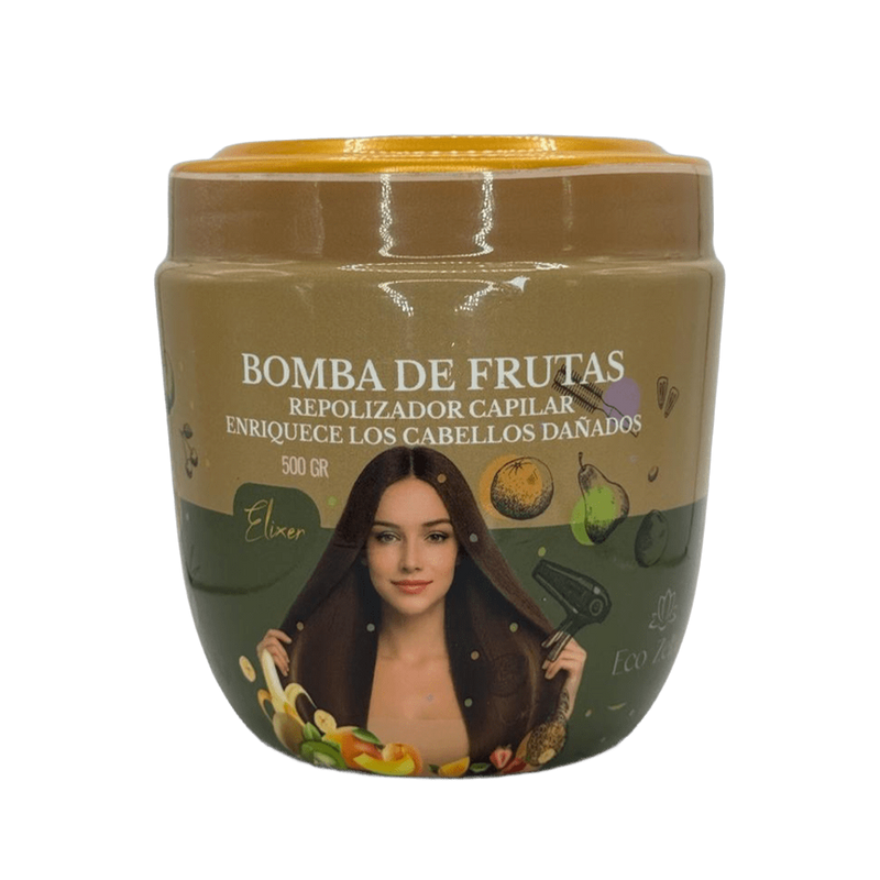 Repolarizador capilar Bomba de Frutas de Eco Zelba, envase de 500 g visto de frente
